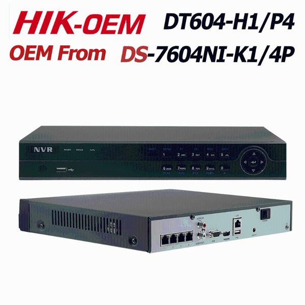 

kits hikvision oem nvr dt604-h1/p4=ds-7604ni-k1/4p 4ch poe 8mp 4k record for camera security network video recorder., Black;white
