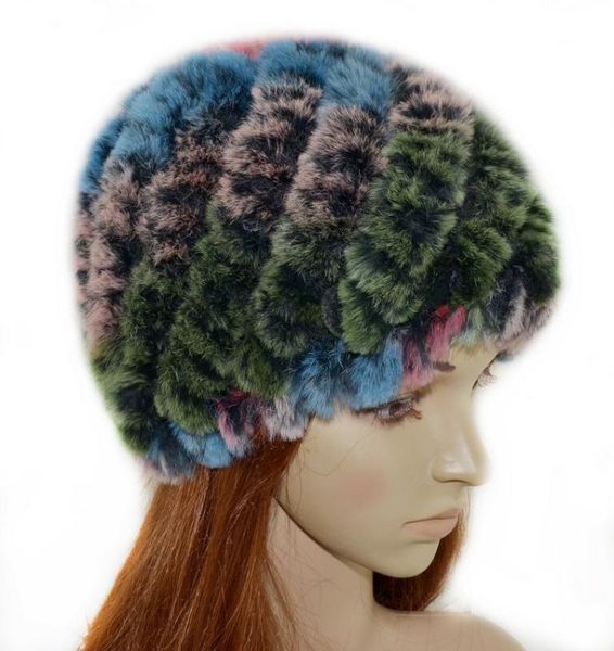 

cap fur women novelty hat of genuine rex fur female autumn winter knitted pineapple knit warm double layer thermal h133, Blue;gray