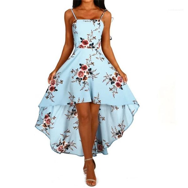

party dresses floral printed backless dresses spaghetti strap slash neck a line asymmetrical dress club, Black;gray