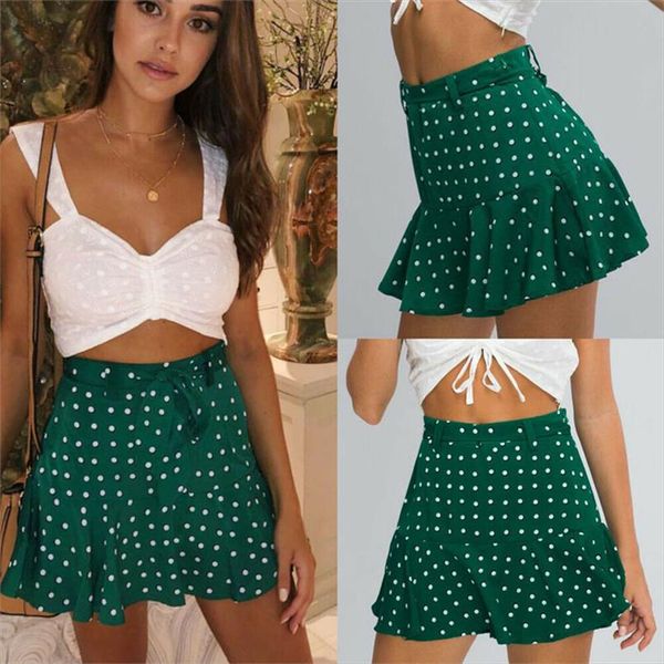 

2020 brand new style women high waist stretch skater flared pleated swing polka dot mini skirt, Black