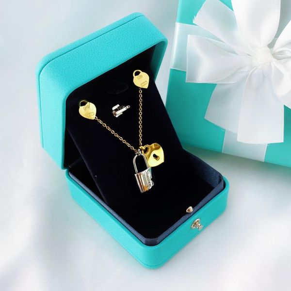 

new statement couple necklace for women fashion key lock pendant link chain fashion jewelry heart necklace wholesale, Silver