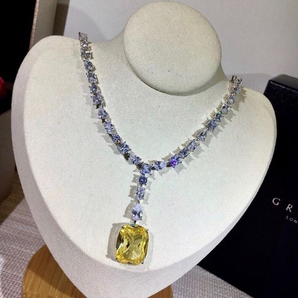 

Sterling Silver Square Large Diamond Necklace for Pandora Jewelry Intense Yellow Diamond Necklace Necklace Women's Earrings