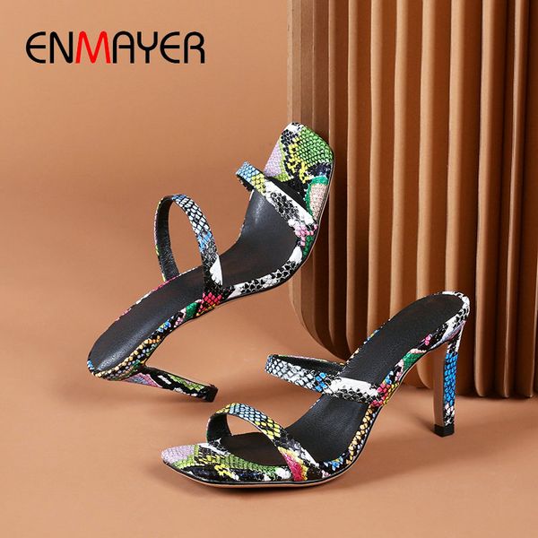 

enmayer 2020 pu animal prints womens shoes summer outside slippers women basic thin heels fashion serpentine women slides 34-42, Black