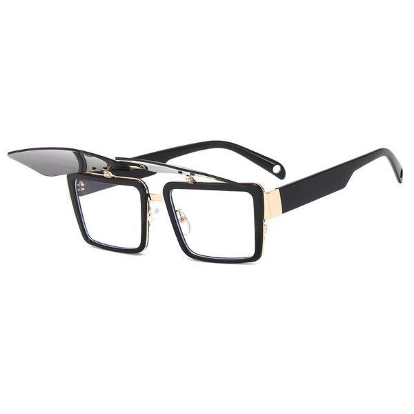 

flip cover european and american square polarized sunglasses, White;black