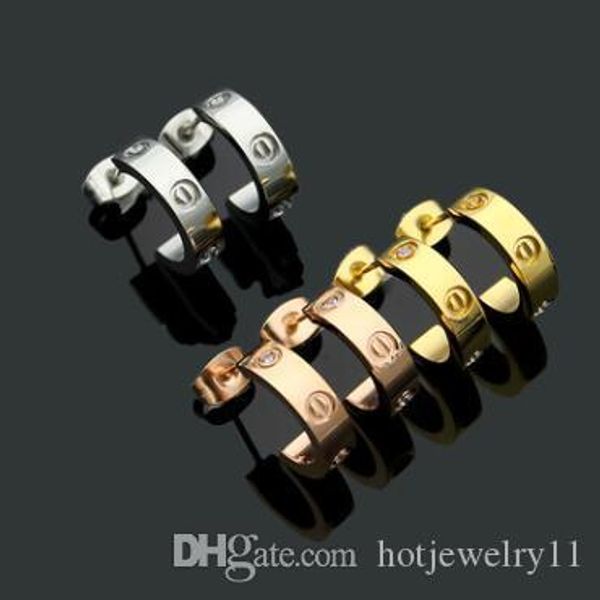 

factory price famous designer wholesale titanium steel screw with drill earrings semi-circular opening with drill earrings for women gift, Golden;silver