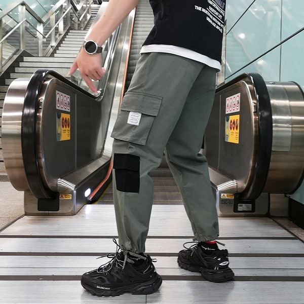 

japanese large hong kong style casual pants men's harun sports capris men's trousers elevator, Black
