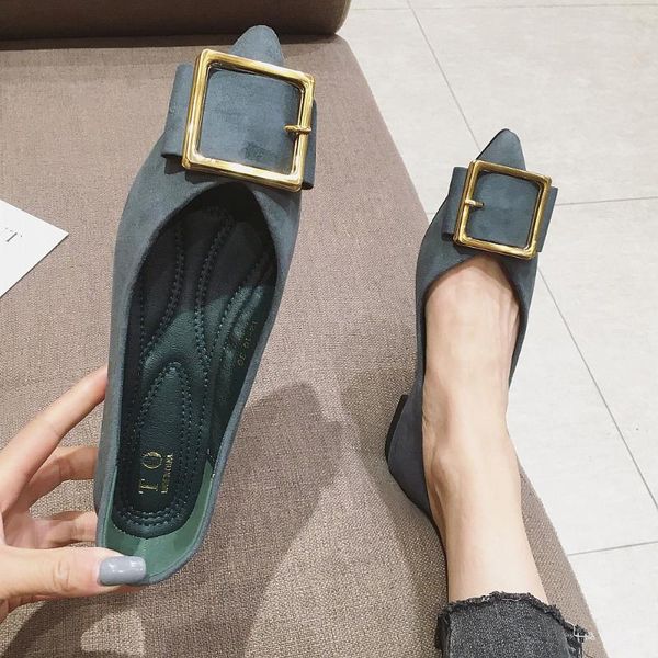 

spring autumn women ballet flats shoes pointed toe metal button shallow woman casual boat shoes ladies work green, Black