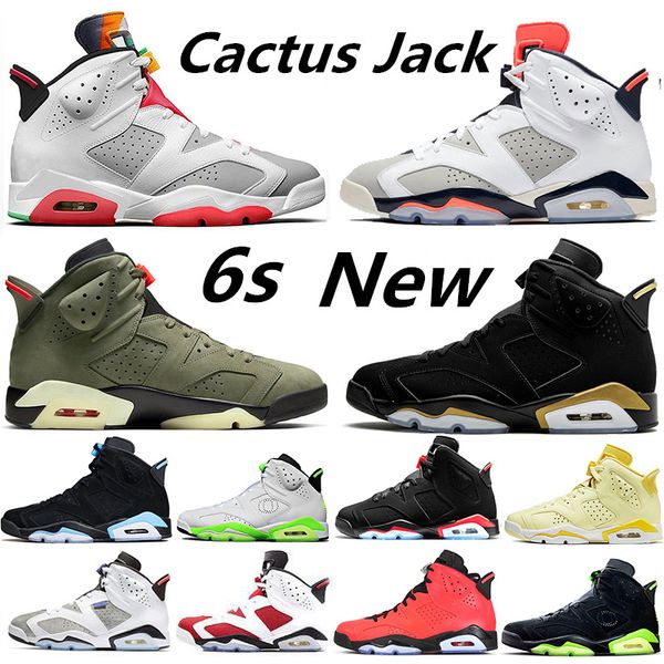 

2020 new hare dmp chaussures 6 6s men баскетбольные ботинки кактус джек трэвис скоттс средний оливковый оливковые женские тренеры спорт запа, White;red