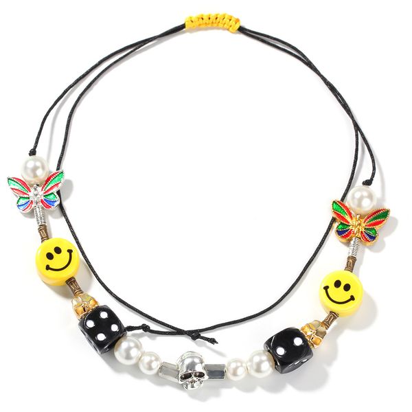 

Smiling Face Necklace Asap Rocky Women Alloy Jewelry Skull Dice Decorations Butterfly And Pear Theme Birthday Gift