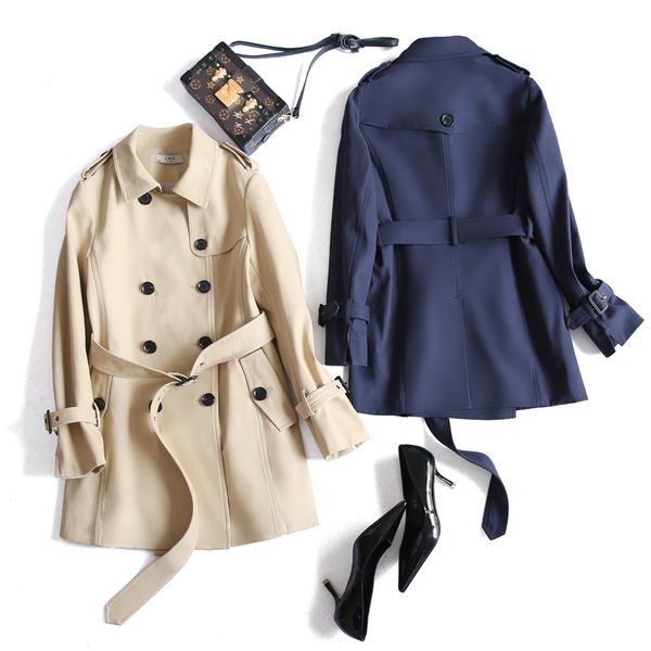 

women's trench coats discount sale double breasted medium-length pure color womens long sleeve turndown collar streetwear coat for wome, Tan;black
