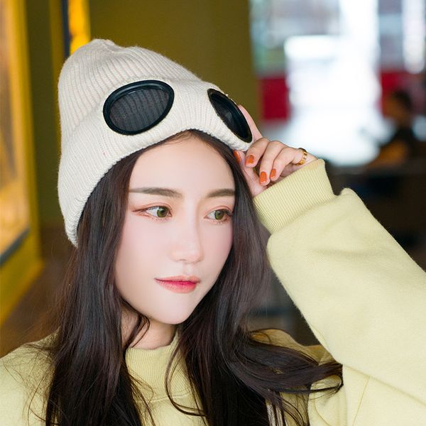 

beanie/skull caps winter knitting hat pilot glasses outdoors cycling skiing keep warm wind proof cold-proof snow, Blue;gray