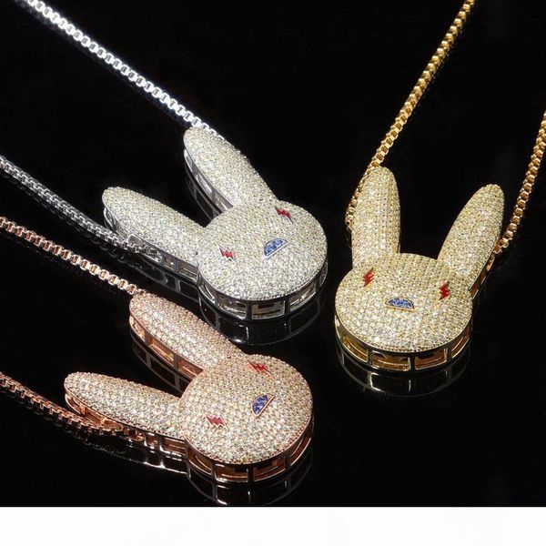 

new fashion trendy europe and america men women necklace gold plated full cz rabbit pendant necklace with box chain nice gift for friend, Silver