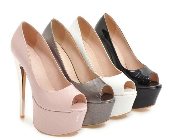 

fashion peep toe extreme 16cm high heels platform shoes woman pink white women's heels pumps women shoe large size 45 44, Black