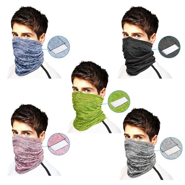 

seamless bandana face mask scarf with filter pocket dustproof neck gaiter, Blue;gray