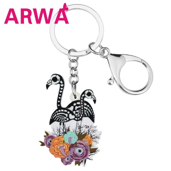 

arwa acrylic halloween skull flamingo keychains bird animal keyring jewelry for women girls kids classic gift purse accessories, Silver