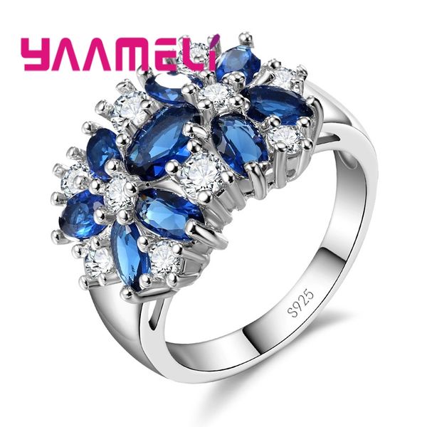 

large disc crystal flower wide face ring 925 sterling silver white/dark blue/light blue/green/purple anniversary, Golden;silver