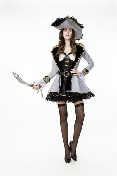 

women pirate costume theme designer queen stage halloween dress clothes cosplay, Black;red