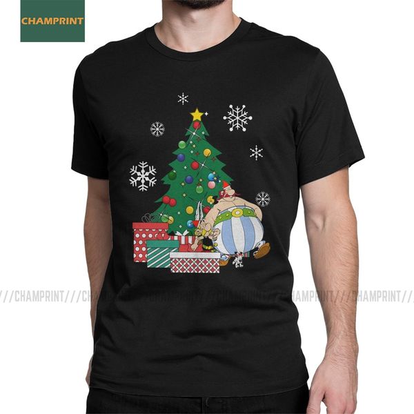 

men's asterix and obelix around the christmas tree t shirt getafix dogmatix cotton short sleeve tee birthday gift t-shirts
