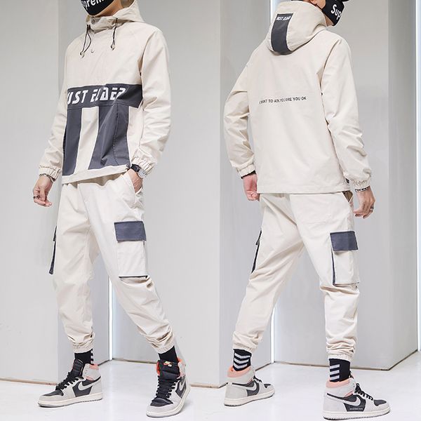 

men tracksuit 2 piece set 2020 autumn streetwear sweatsuit overalls leisure suit hooded jackets + hip hop pants sportswear suit, Black;blue