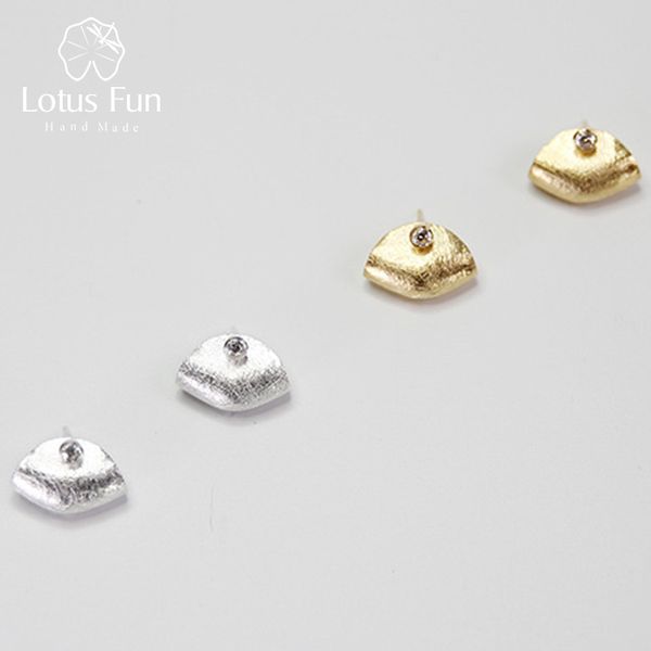 

lotus fun real 925 sterling silver natural zirconia handmade fine jewelry creative handbag design stud earrings gift brinco, Golden;silver