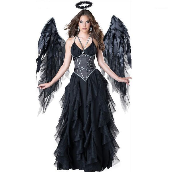 

halloween 3pcs spaghetti strap mesh patchwork cosplay dresses women black witch costume womens dark angel costume woman, Black;red
