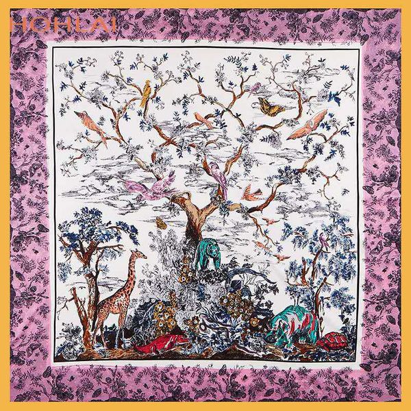 

new summer scarf 100% twill silk scarf women animals tree square scarves130cm*130cm bandana shawls foulard, Blue;gray