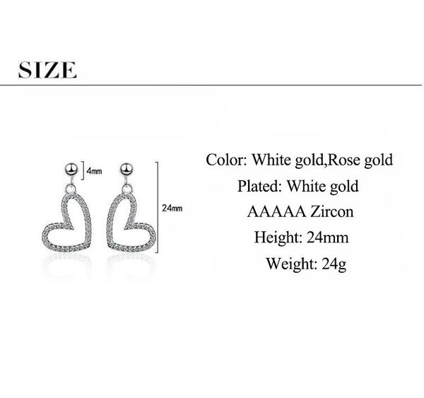 

wholesale exquisite big heart 925 sterling silver earrings for women bijoux female romantic micro pave cubic zirconia heart01, Golden;silver