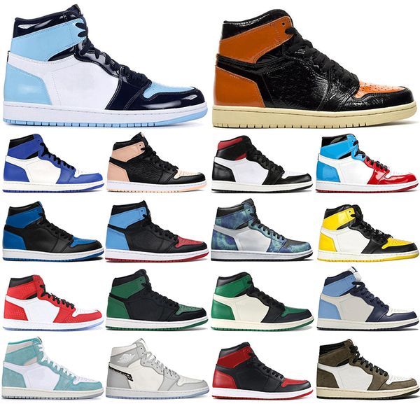 

1 high travis scotts fearless obsidian unc mens basketball shoes court purple 1s chicago banned bred toe black women sports sneakers 5.5-12