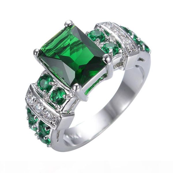 

size 6-10 jewellery brand new fashion cubic zircon emerald 14k white gold-plated ring rw0755, Silver