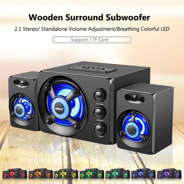 

combination speakers sada d-208 3 in 1 home speaker set 3.5mm wired super bass subwoofer sound box with colorful led light tf card slot
