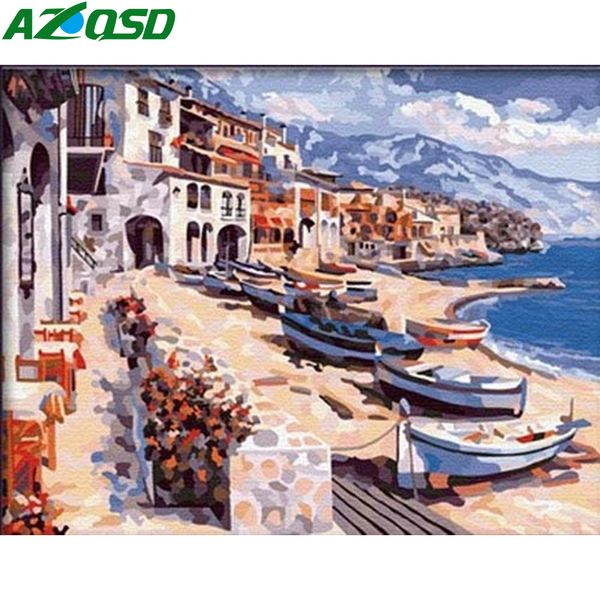 

azqsd раскраски по номерам пейзаж diy unframe домашнее украшение картины маслом by numbers canvas seaside подарок ручной работы