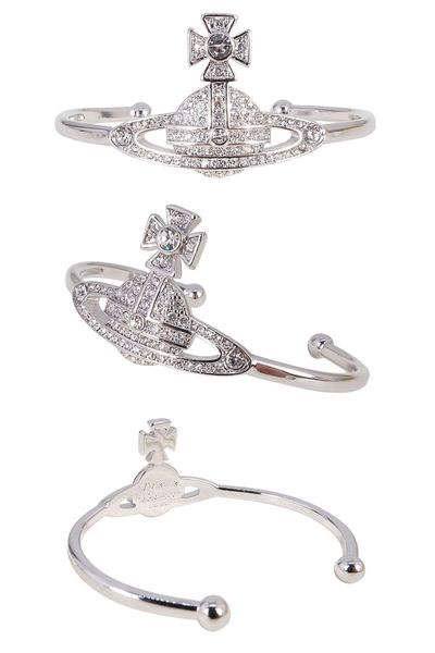 

luxury jewelry european and american queen mother vw vivienne vivienne silver full diamond saturn bracelet white gold plated adjustable punk, Black