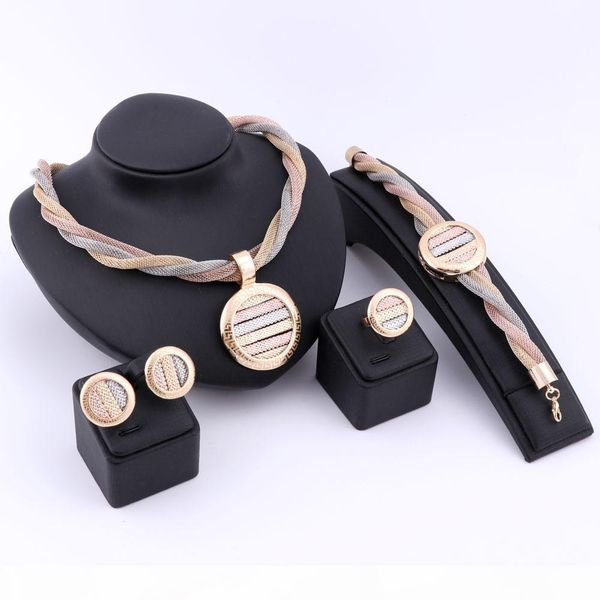 

dubai 18k romantic gold silver plated crystal necklace earrings ring bracelet jewelry sets for girlfriend women wedding party, Slivery;golden