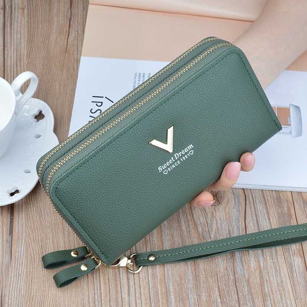 

2020 phone purses women wallets big female purse leather brand retro ladies long woman wallets card clutch double zipper purse