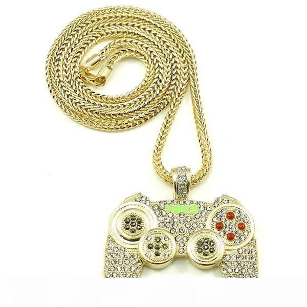 

2019 hip hop game machine handle pendant necklace mens full crystal heavy necklace fashion iced out pendant game controller necklace, Silver
