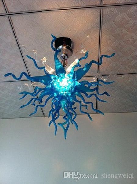 

100% Mouth Blown Borosilicate Murano Colored Glass Chandelier Dale Blue Clear Beautiful Glass Art Lighting Fixture Pendant Lamps