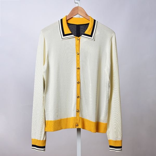 

2020 spring autumn long sleeve lapel neck ivory contrast color knitted single breasted cardigans sweater women fashion sweaters w1815026, White;black