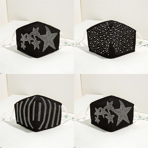 

heart crystal respirator fashion reusable black face masks washable mascherine custom men women can put filter piece 6 5xl c2