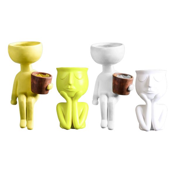 

4x resin portrait flower pot office indoor cactus planter tableornaments