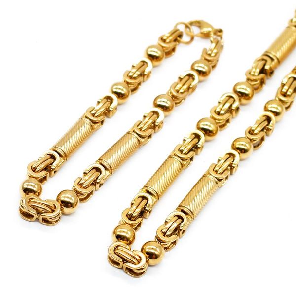 

wholesale jewelry set 6mm mens chain boys bracelet gold tone flat byzantine link stainless steel necklace bracelet set ktz180, Silver