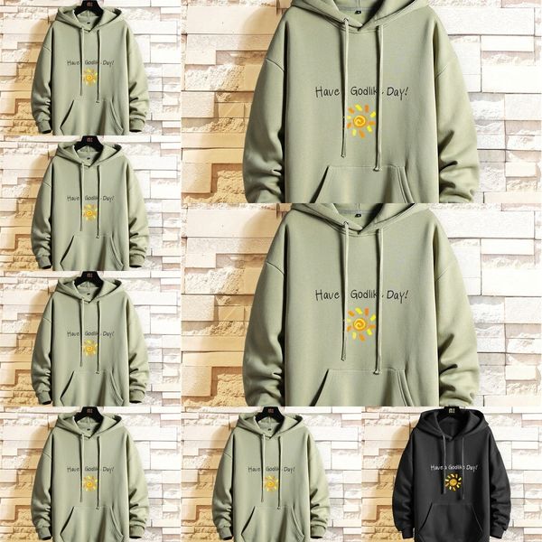 

men's autumn and winter new fashion pullover sweater brand plus velvet thickened couple hooded sweater loose pullover udbkp, Black