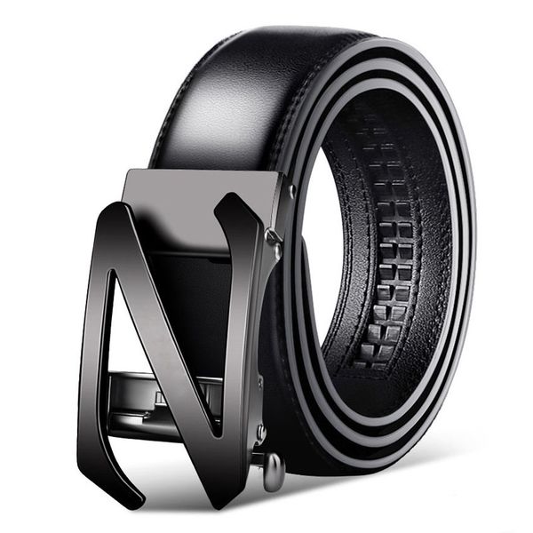 

genuine leather men belt alloy automatic buckle business luxury leather fashion belt for male ing, Black;brown