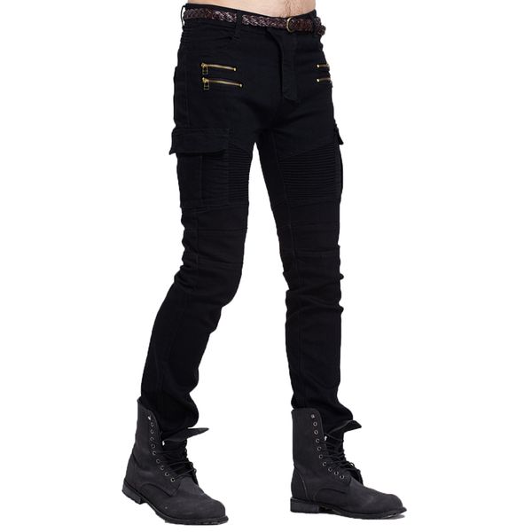 

men's jeans arrival 2021 motorcycle denim biker men skinny slim, Blue
