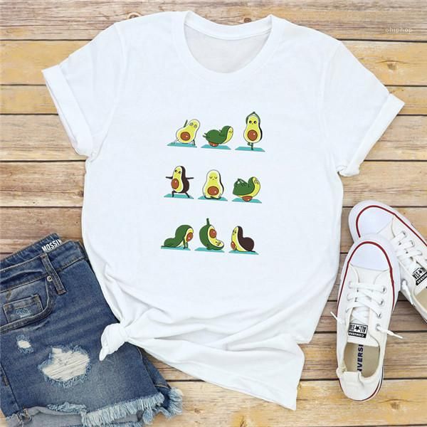 

women loose tshirts cartoon avocado women tshirt casual solid color short sleeve o neck tee new summer, White