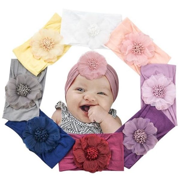 

baby flower headband hair chiffon flower baby elastic lace hair bands infant headbands for girls headwear girls accessories wy649, Slivery;white