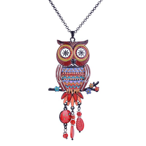 

women necklace jewelry big owl pendants necklaces for women fashion girls new enamel cute cartoon animal bird chain pendant necklace, Silver