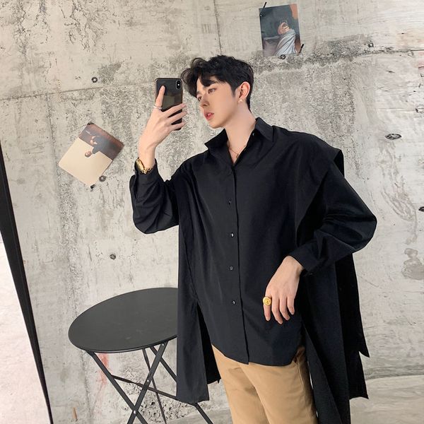 

ewq / men's wear 2020 autumn new geometric stitching design long sleeve black shirt for male oversized fashion tide 9y3337, White;black