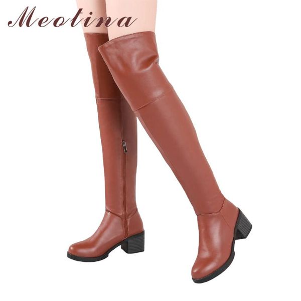 

meotina thigh high boots winter over the knee boots women square high heels long zip ladies long shoes black brown 34-43