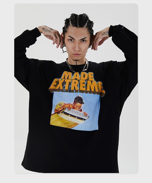 

autumn 2020 new original fashion diving boys printed men's long sleeve t-shirt autumn, versatile style, White;black