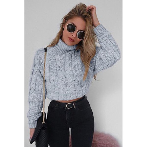 

Girls Street Style Sweaters Womens Short Long Sleeve Sweaters Girls High Neck Sexy Cropped Twist Sweater New Trendy Style Clothing Hot Sale